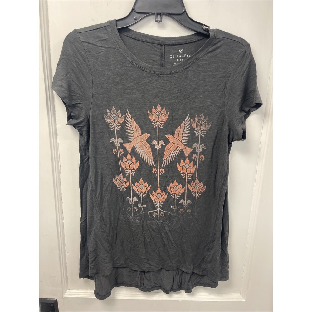 American Eagle Soft & Sexy Slub Tee Hi Low Bird Small